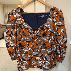 Anthropologie Eva Franco Tan and White Tropical Sweetheart Top Size 10